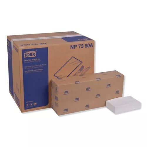 Tork Advanced Dinner Napkins, 3-Ply, 17 x 16.125, 1/8 Fold, White, 1740/CT