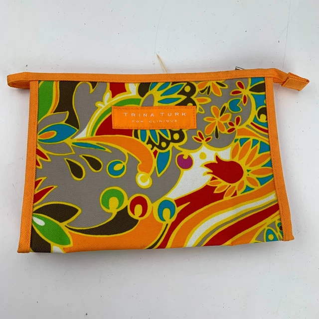 Trina Turk for Clinique Travel Make Up Bag 10" x 7" Bright Yellow Orange Red