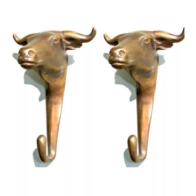 2 nice BULL COAT HOOK solid aged 100% brass vintage old style 6" hook heavy B