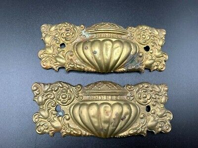 Antique pressed Brass ornate back plate Victorian Pair 2 matching