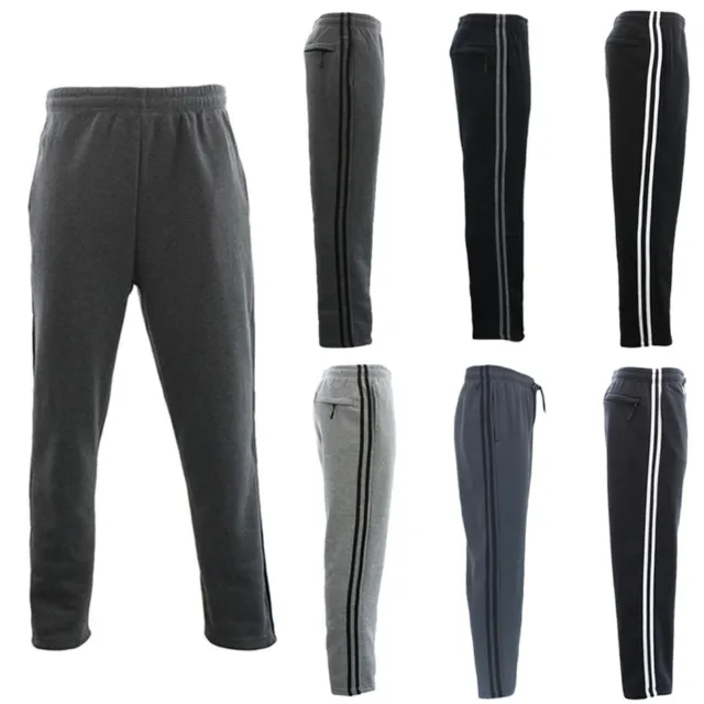 NEW Men's Fleece Lined Track Pants w Zip Pocket Striped Casual Track Suit Pants