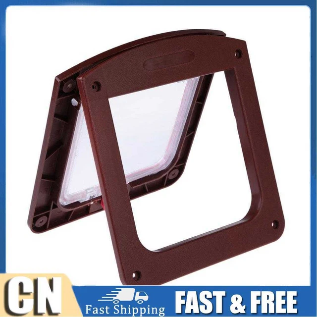 Puerta con solapa para gato resistente 4 vías de bloqueo para gatos perritos gatitos (café)