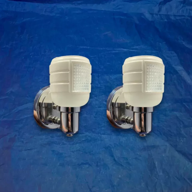 Wired Pair Art Deco Chrome Slip Shade Sconces Rewired Lights 87A