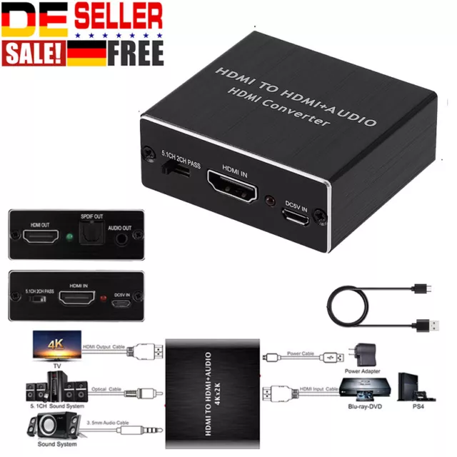 HDMI Stereo Audio Extractor Converter 4K * 2K HDMI to HDMI + Optical SPDIF 3.5mm