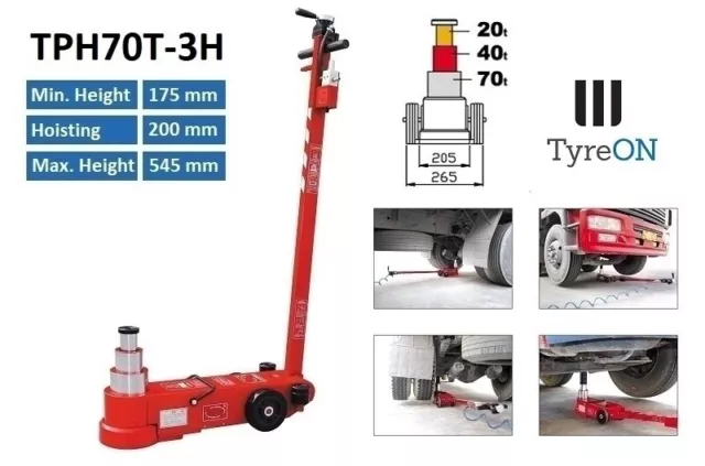 TyreON TPH70T-3H Cric poids lourd hydropneumatique 70T, 3 pistons télescopique