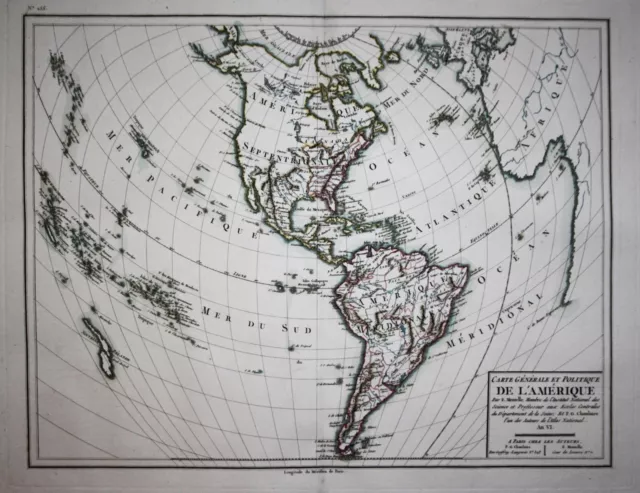 America Amerique Amerika North South continent map Karte Mentelle Chanlaire 1797