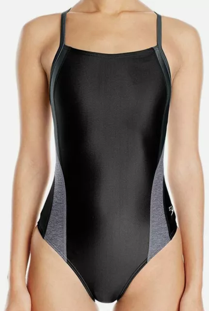 $98 Speedo Women's Black Relaunch Flyback One-Piece Compression Swimsuit Size 26