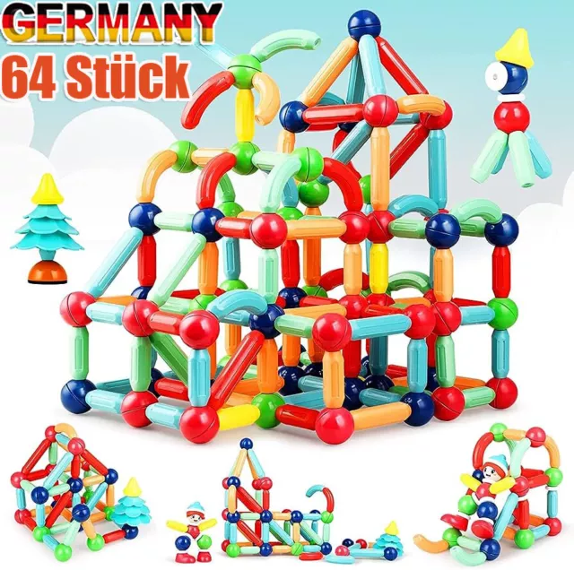 64stk Blocks Magnetic Building Kinder Spielzeug Magnetische Bausteine Blöcke 3+