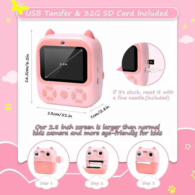 Kids Camera for Girls and Boys,2.8 Inch 1080P HD IPS Screen Instant Print Camera