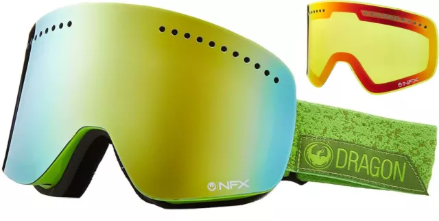 Dragon NFX Stone Green 2 Lenses Snowboard Ski Skiing Goggles Mask Visor 22870