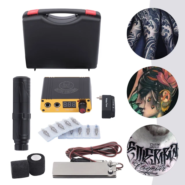 Kit completo penna tatuaggio set macchine tatuaggio rotante wireless +1 pedale