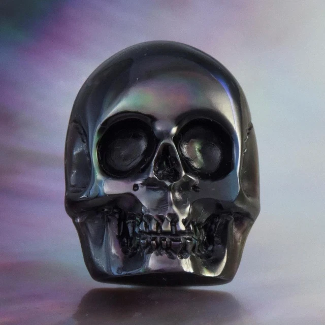 Skull Design Carving Cabochon Black Pen Pinna Shell & Paua Abalone 3.46 g