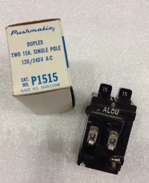 P1515 Pushmatic Circuit Breaker Two 15 Amp Single Pole 120/240V (New)