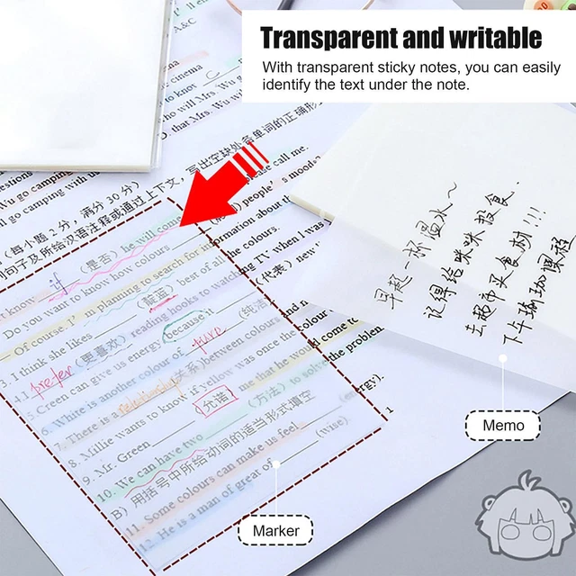 Transparent Sticky Notes - 50 Sheets Per Pad Self-Adhesive Clear Annotation Tabs