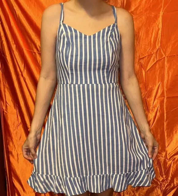 Old Navy Women's Blue White Striped Strappy Sleeveless Smocked Dress Small S