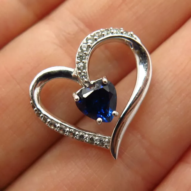 925 Sterling White Royal Blue Lab-Created Sapphire "Heart Of The Ocean" Pendant