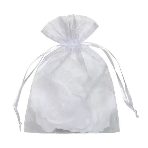 50 Pcs Sheer Organza Drawstring Pouches Gift Bags White Color 6 x 9 Inches