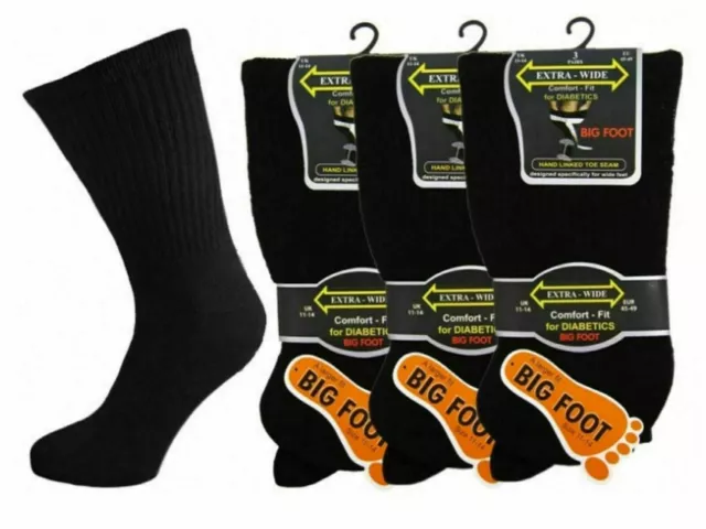 Mens Womens Diabetic EXTRA-WIDE Cotton Rich "BIG FOOT Socks Pack of 12 LOT