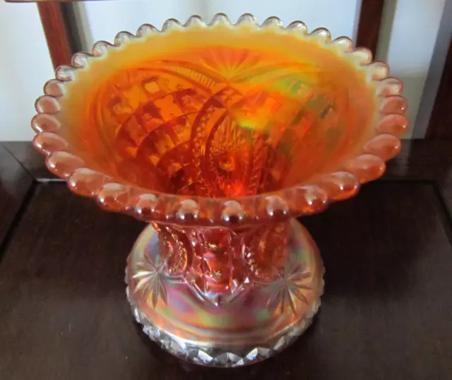 Northwood Carnival Marigold Cut Glass Compote/Menphis Punch Bowl