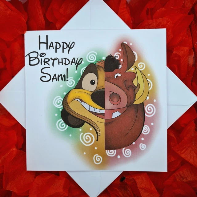 FUN COLOURFUL PERSONALISED, Pumbaa and Timon Birthday Card Lion King £3 ...