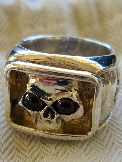 Bill Wall Leather BWL .925 & 18k Gold Skull In A Box Ring Sz 13,starlingear