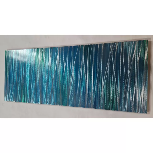 Modern abstract Contemporary metal wall art. Entice. Teal, Green and Silver