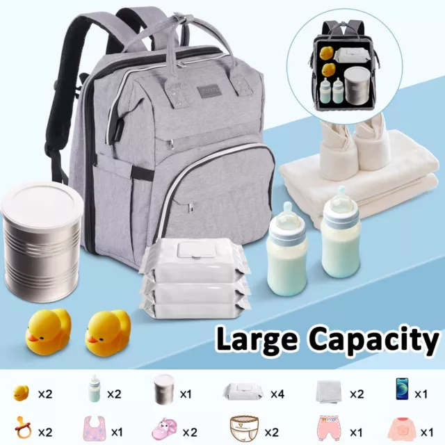 Maternity Travel Diaper Backpack, Foldable Baby Crib w/Changing Pad, Mom USB Ext 3