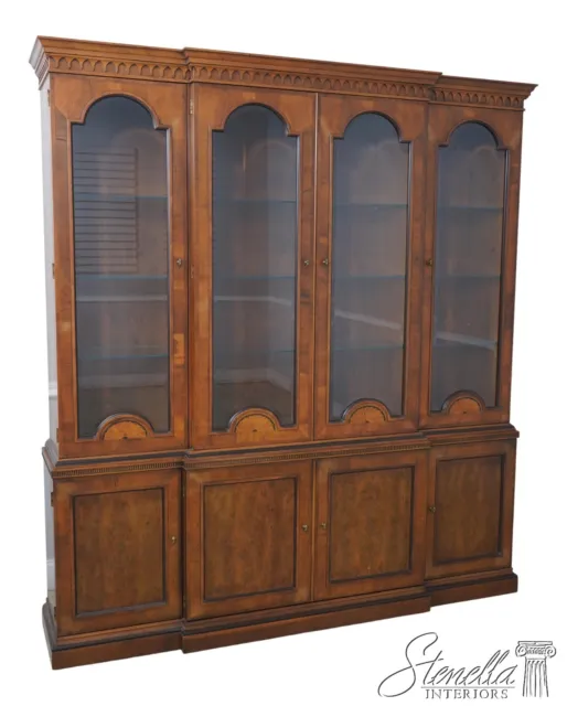 62564EC: HENREDON Yew Wood English Style Breakfront Bookcase Cabinet