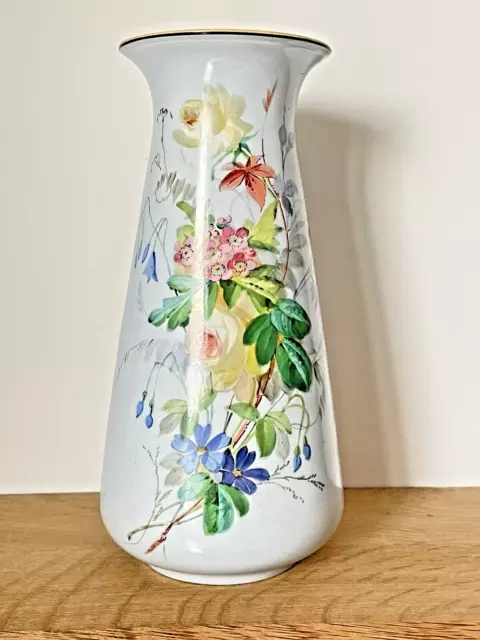Ancien Vase Canon en Faïence de Sarreguemines Décor de Fleurs XIXe