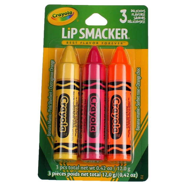 4 Pack Lip Smacker Crayola Lip Balm, Banana, Pink Sherbert, Orange, 3 Ct