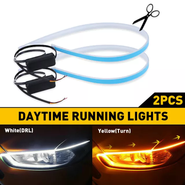 2X LED DRL Headlight Strip Lights Amber Sequential Turn Signal Light 24 /60CM