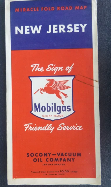 1954 New Jersey road map Socony Vacuum  oil  gas Mobil