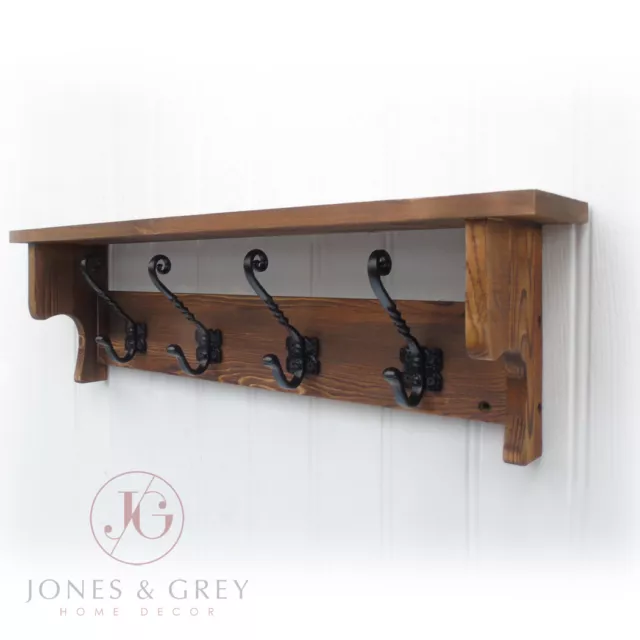 Wall Mounted Reclaimed Wooden Coat Rack with Cast Iron Coat Hooks