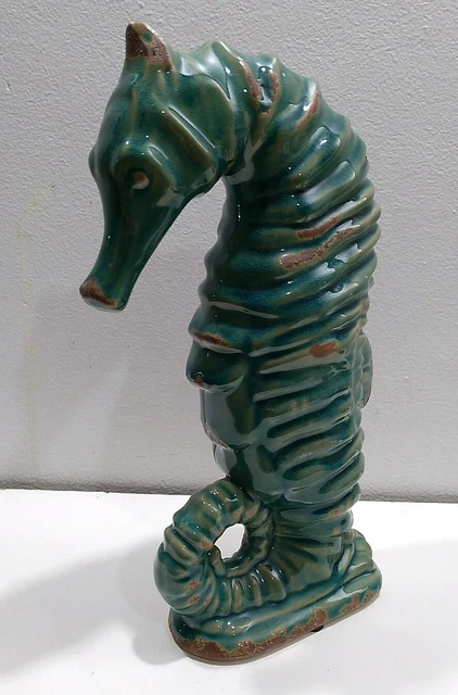 Ceramic green rusted Seahorse Statue figure Sea side decor