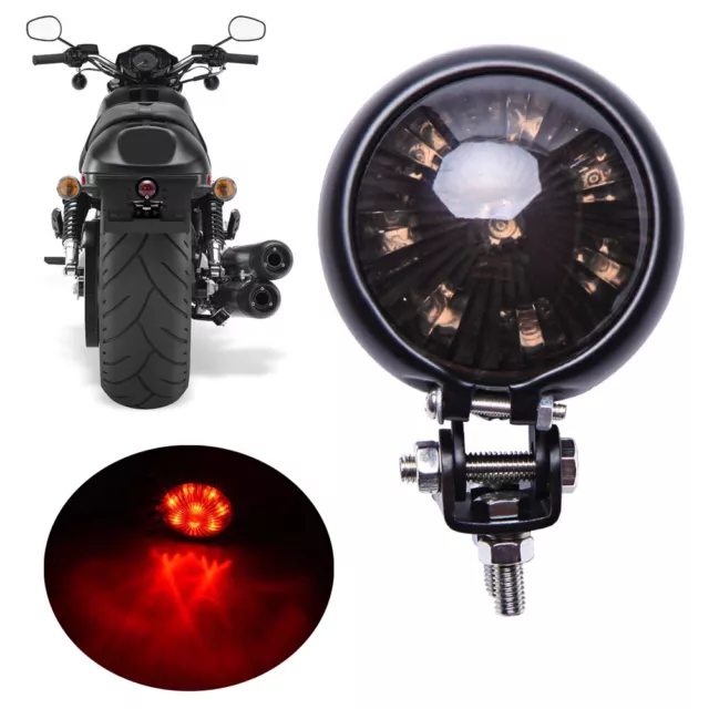 LED Rücklicht Old School Typ Chrom Rot Motorrad Harley Chopper Bobber Retro