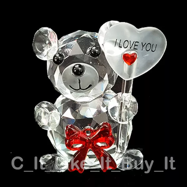 Teddy Bear Crystal Clear Ornament I Love You Mum Dad Nan Best Friend Auntie