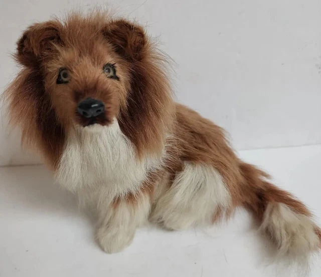 Real Fur Long Hair Sheltie Shetland Sheep Dog 7" tall