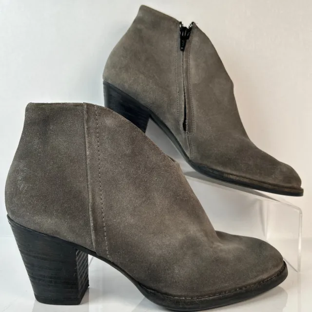 Paul Green Delgado Heeled Ankle Boot US Size 8 UK 5.5 Gray Leather Zip Up Womens