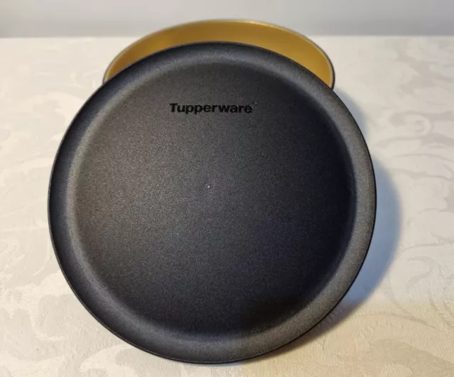 TUPPERWARE Small Black & Gold Bowl + Lid,  Allegra? 275ml, D 15cm x H 6cm RARE 3