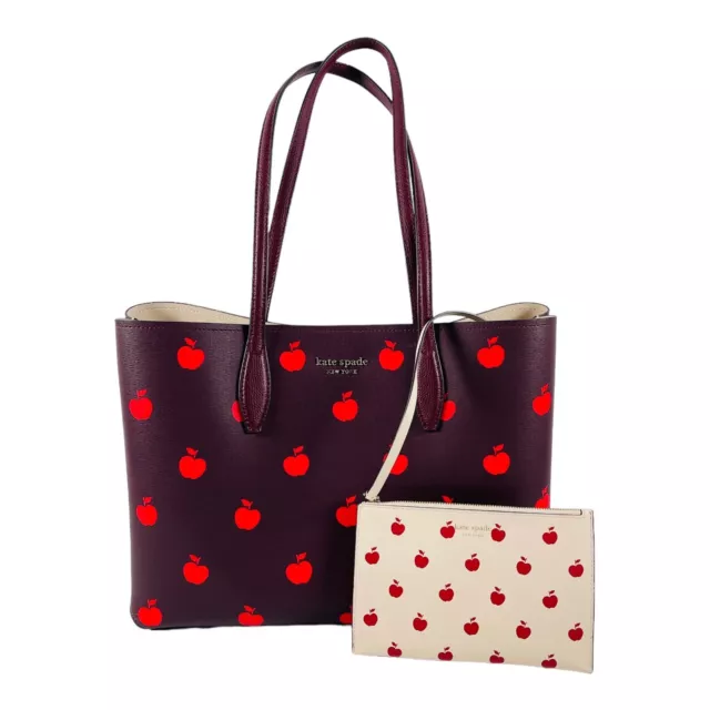Kate Spade Apple Toss Tote Bag Open Top Dog Clip w/ Matching Removeable Pouch
