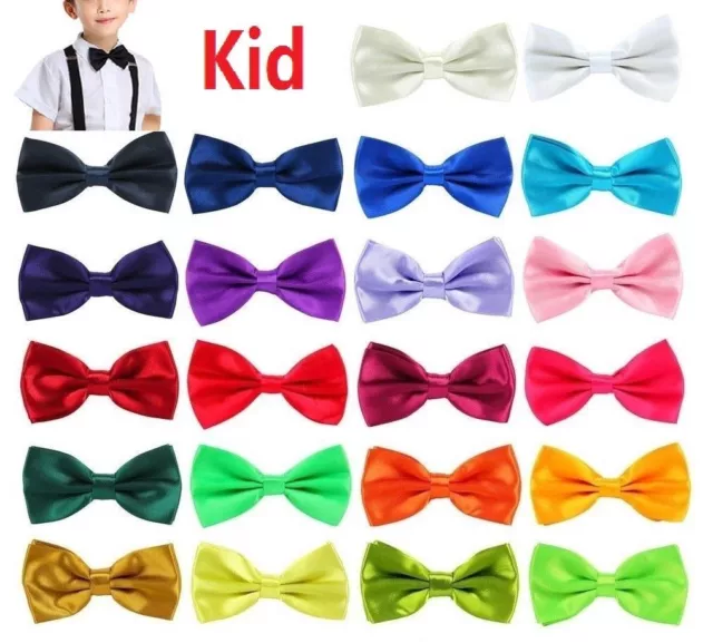 Kid Boy Children Pre Tied Plain Satin bow tie Wedding Party Fancy Dress