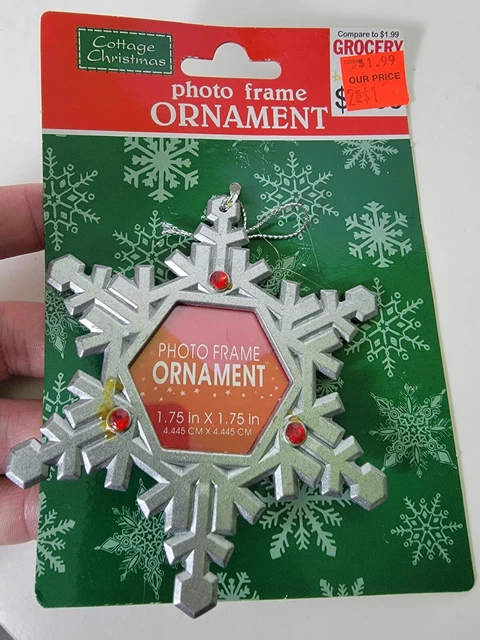 VTG NEW OLD STOCK  Christmas Photo Frame Ornament Snowflake Silver Tone 4”