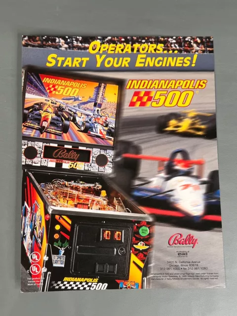 Indy 500 Flyer New NOS PROMO Bally Pinball Machine Art Artwork Indianapolis 500