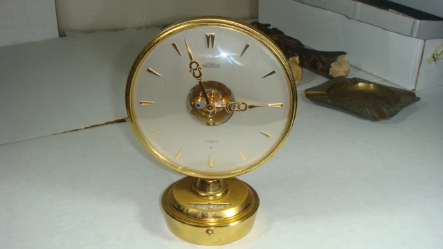 Réveil De Voyage Vintage Angelus Junior - Mécanique 8 Jours - Années 1950 - Cuir Fauve