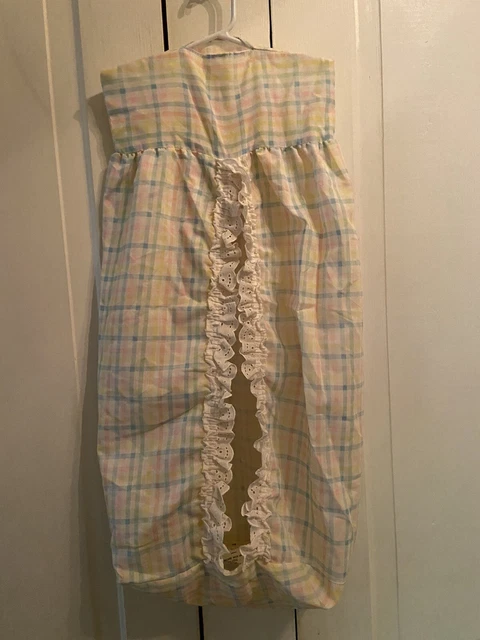 Vintage Cloth Hanging Baby Diaper Holder Storage - Pastel-Eyelet Lace -EUC