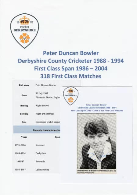 Peter Bowler Derbyshire County Cricketer Original Autograph Magazine Picture