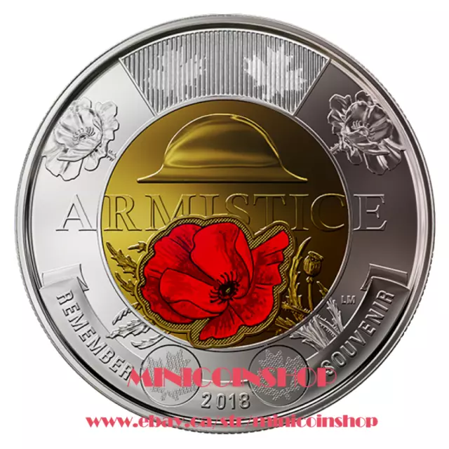 Canada 2018 Armistice Poppy Coloured $2 Toonie Coin BU