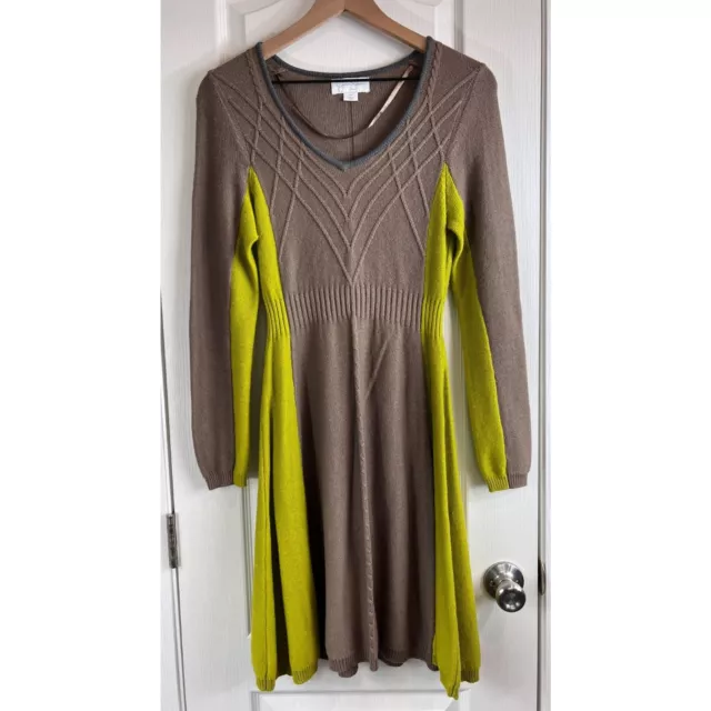 Jessica Simpson Women's Color Block Sweater Dress Taupe Brown Green Size M