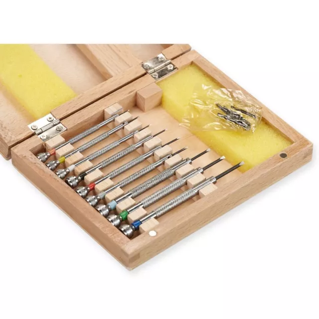 VALUE Watchmakers Screwdrivers Set Wood Box Case Repair Tool Spare Blades Watch