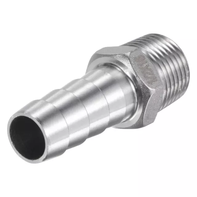 Hose Barb Fitting 16mm OD x 1/2PT Male Thread 304 Stainless Steel Straight Pipe